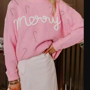 MERRY sweater pink candy cane